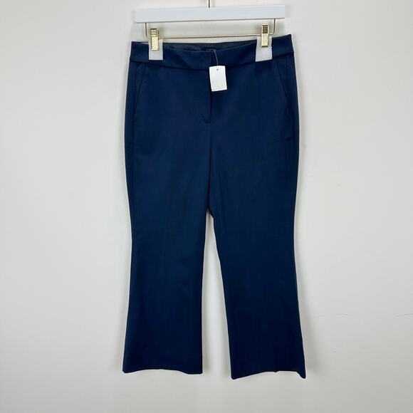 J.Crew Petite Kelsey Cotton Blend Flare Pant High Waist Navy Slim Crop US 8 NWT - Picture 5 of 13